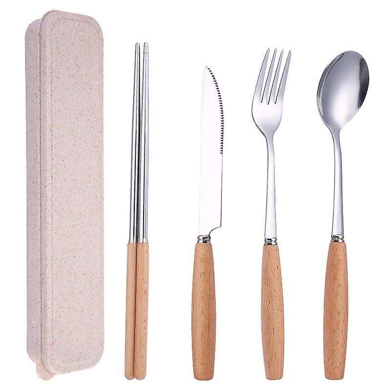 Utensils Set with Case-4 Pieces Wood Handle Set Stainless Steel