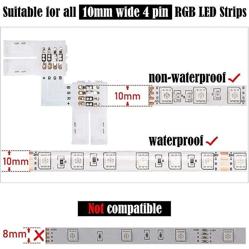 L Shape 4-pin Led Connectors 10pack 10mm Wide Solderless Connector