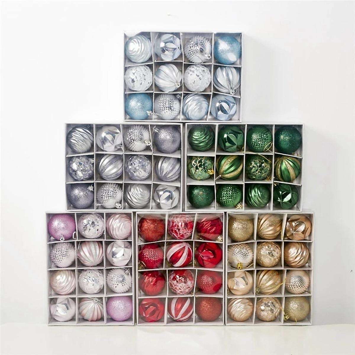 12pcs Boxed Christmas Ball Glitter Baubles Balls Ornament Pendant C