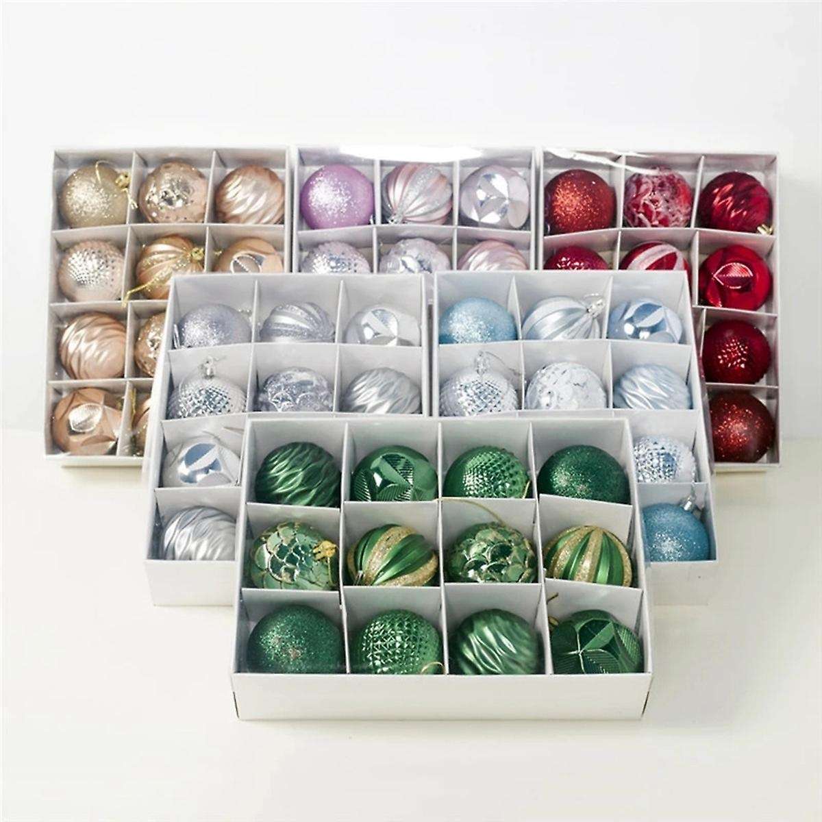 12pcs Boxed Christmas Ball Glitter Baubles Balls Ornament Pendant C