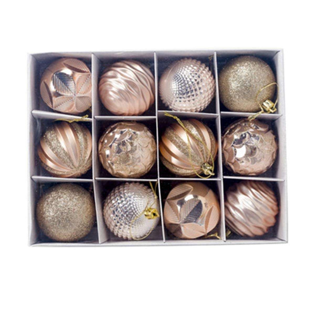 12pcs Boxed Christmas Ball Glitter Baubles Balls Ornament Pendant C