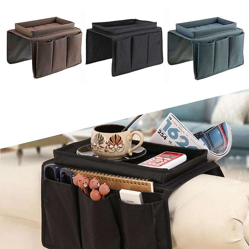 Sofa Armrest Organizer with 4 Pockets&cup Holder for Tv Control-brown