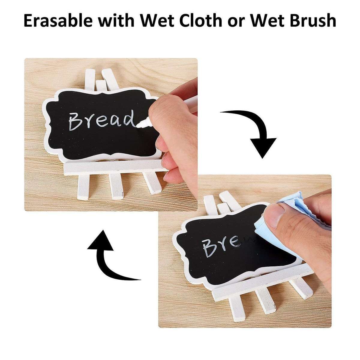 10pcs Wooden Small Chalkboard Signs with Easel Stand, Chalkboards