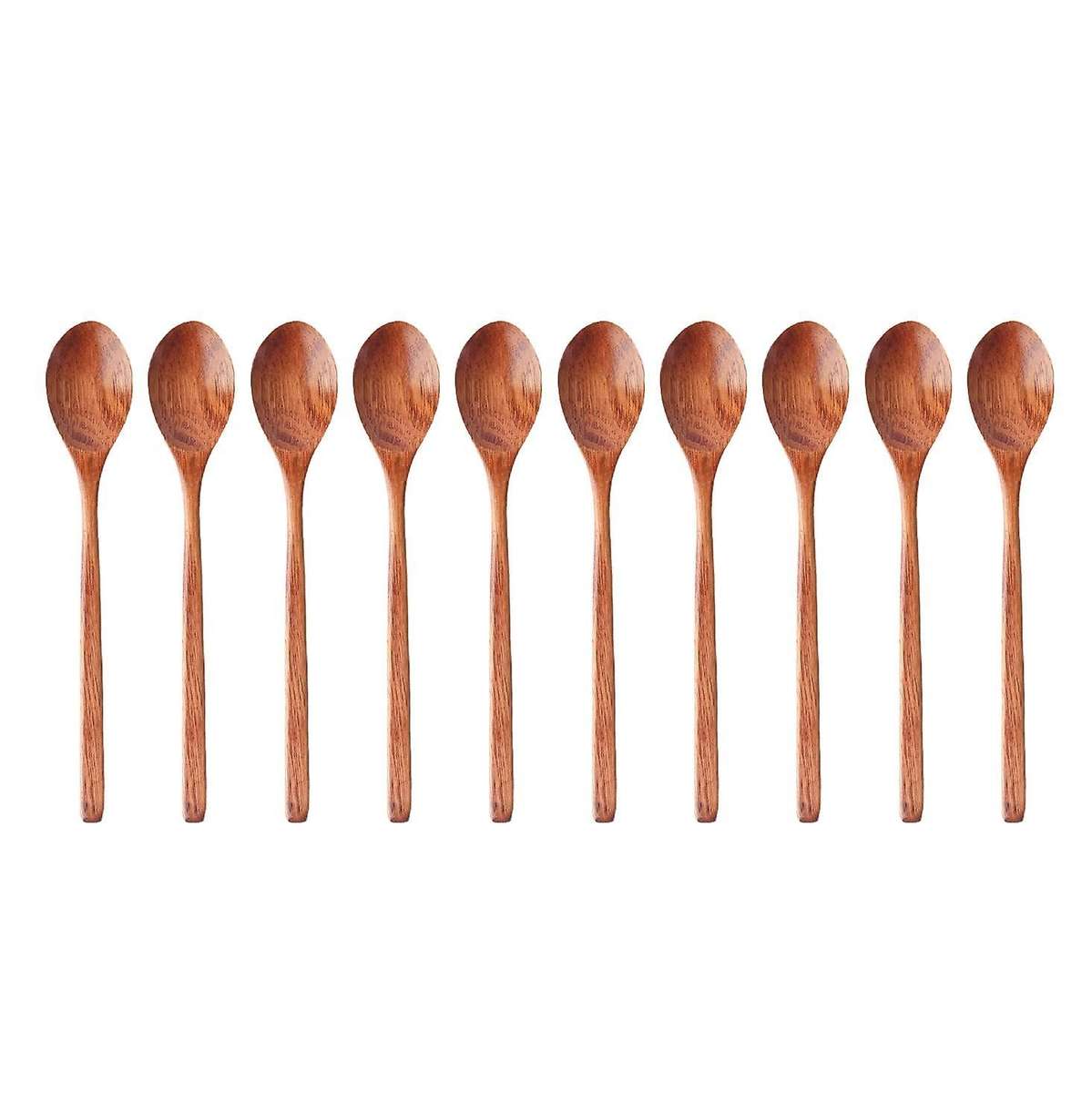 10 Pieces Wood Soup Spoons for Stirring, Long Handle Spoon Utensil
