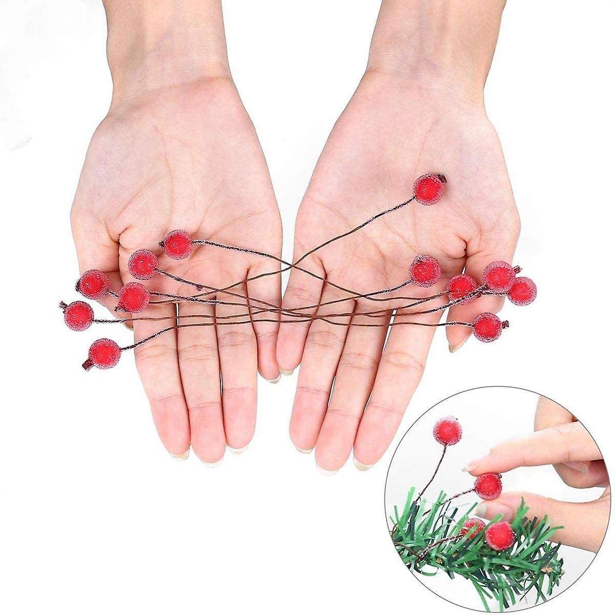 320 Artificial Frosted Red Holly Berries Mini Christmas Fruit Berry