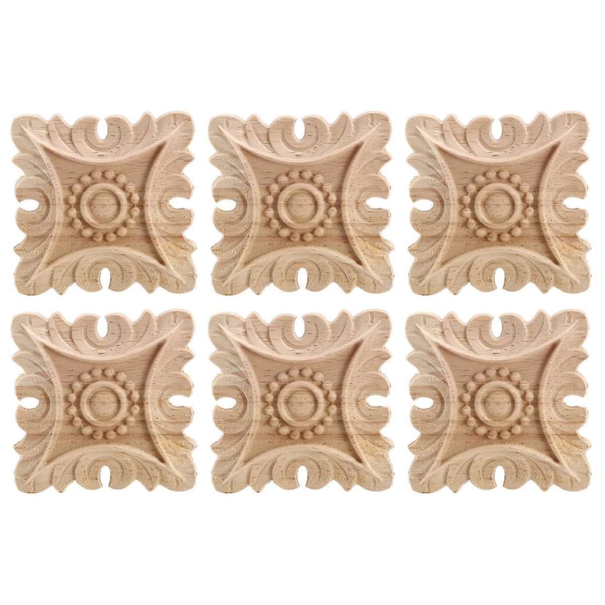 6x Vintage Unpainted Wood Carved Corner Onlay Applique Frame