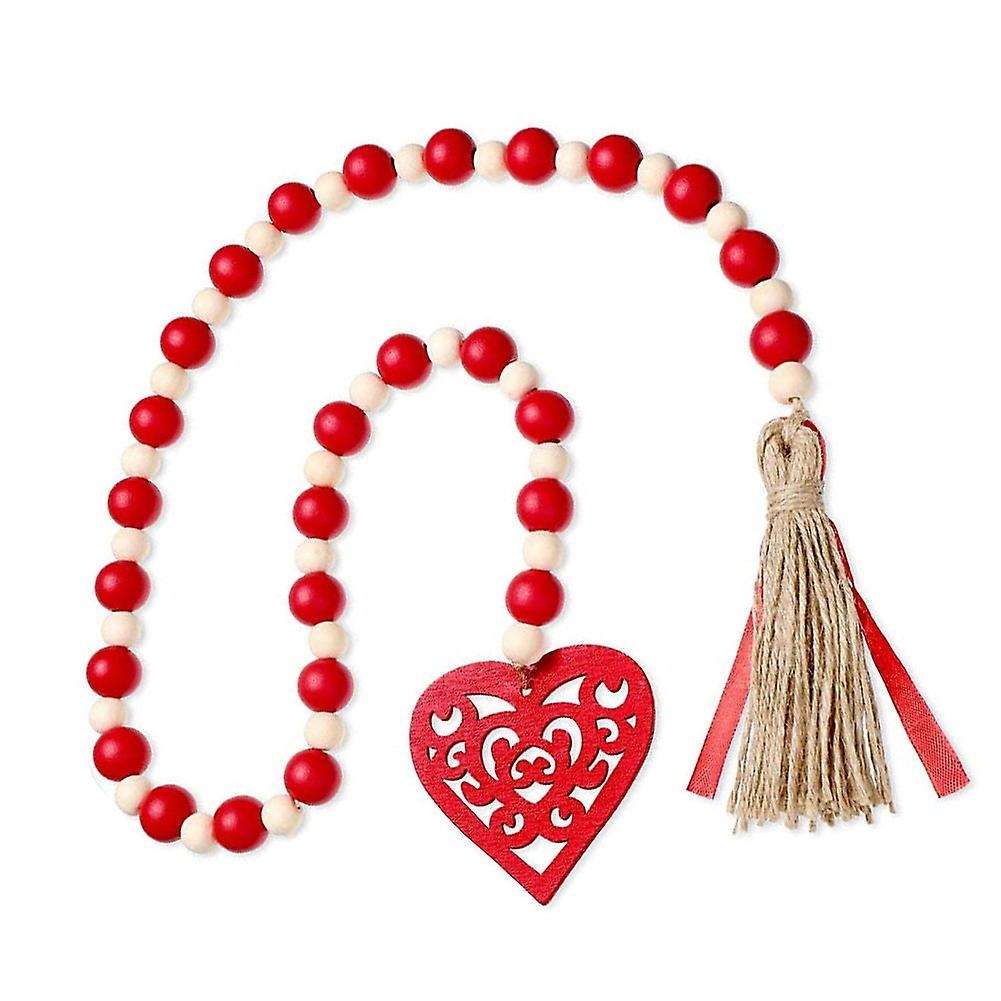 Valentine's Day Heart Wooden Bead Garlands with Tassel for Home, B