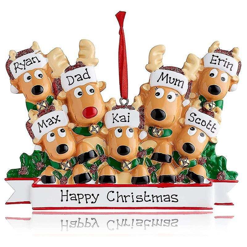 Personalized Deer Christmas Tree Ornament - Cute Deer (family Of 7)