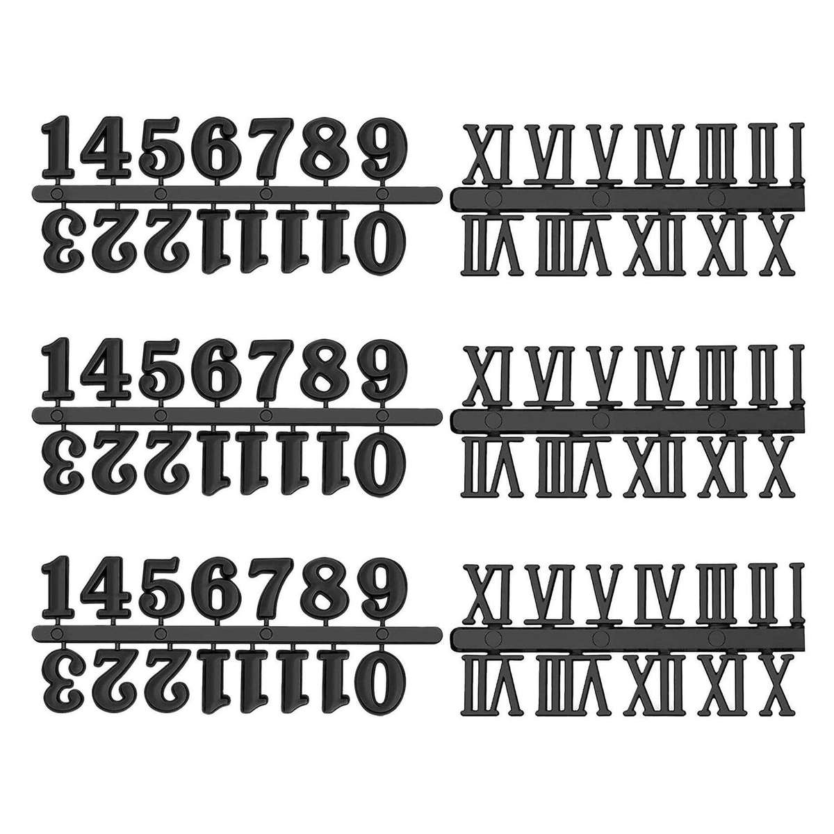 6pcs Diy Clock Numerals Kit Arabic Number and Roman Number Black
