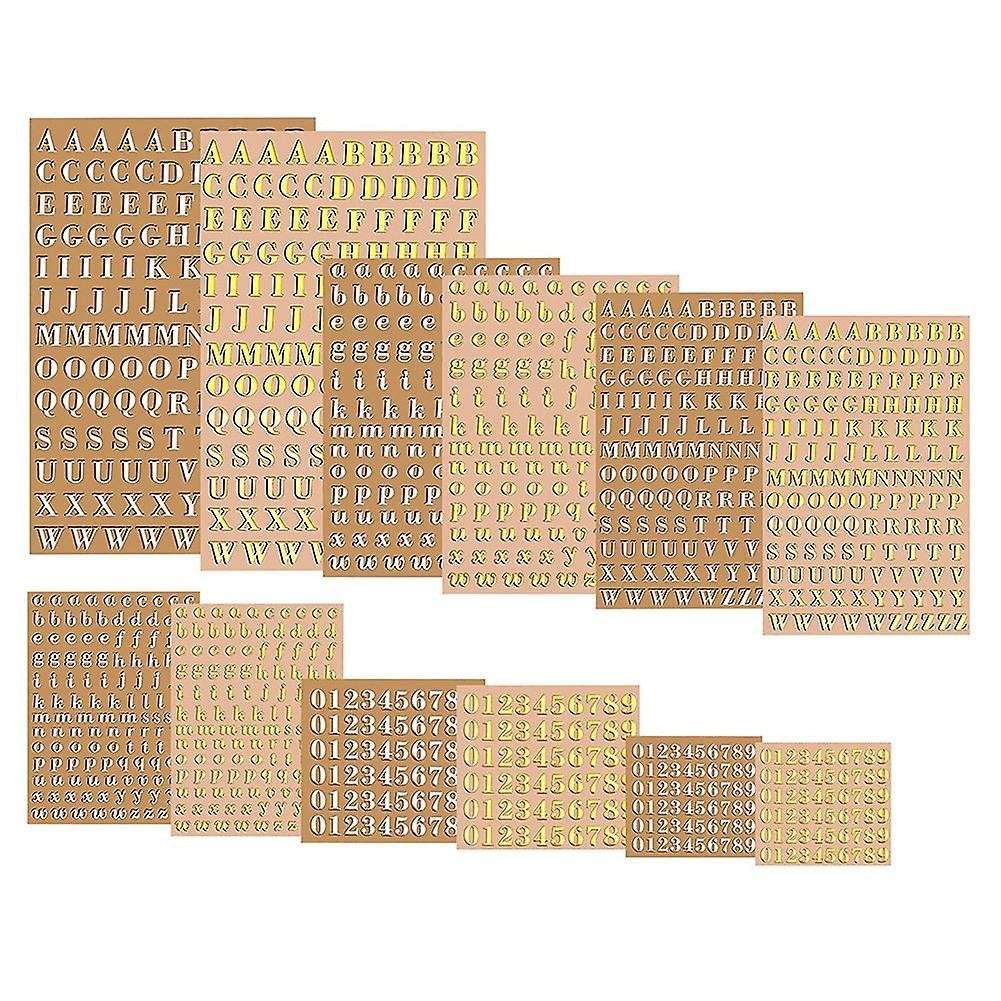 12 Sheets Letter Resin Stickers, Alloy,gold and Silver,3mm/4.5mm Tall