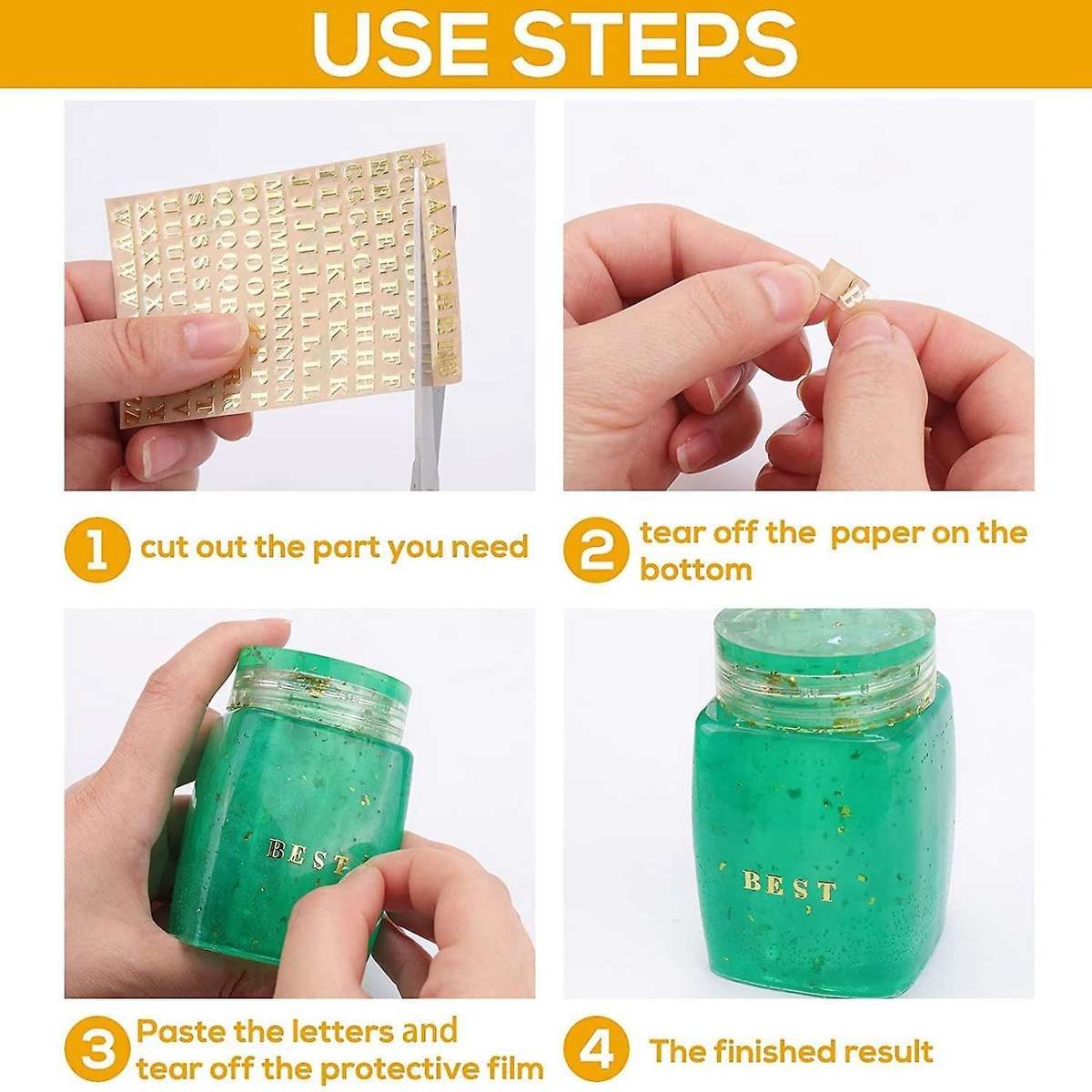 12 Sheets Letter Resin Stickers, Alloy,gold and Silver,3mm/4.5mm Tall