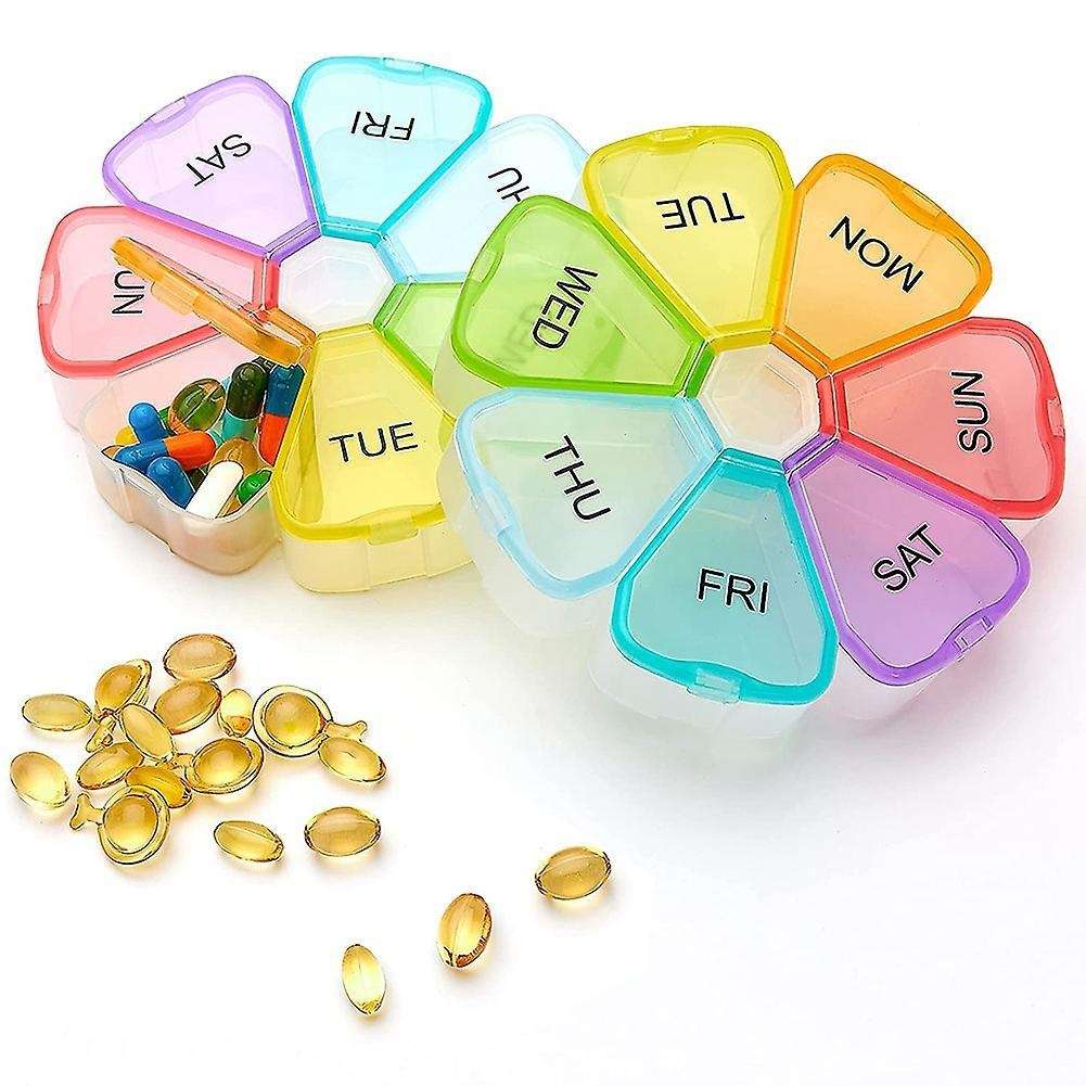 2 Pcs Weekly Pill Organizer, Portable 7 Day Pill Box Case