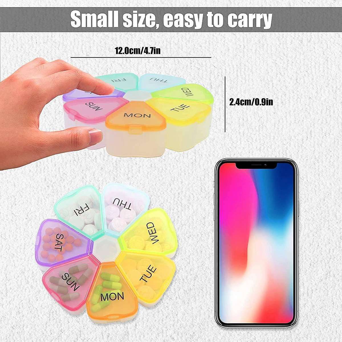 2 Pcs Weekly Pill Organizer, Portable 7 Day Pill Box Case