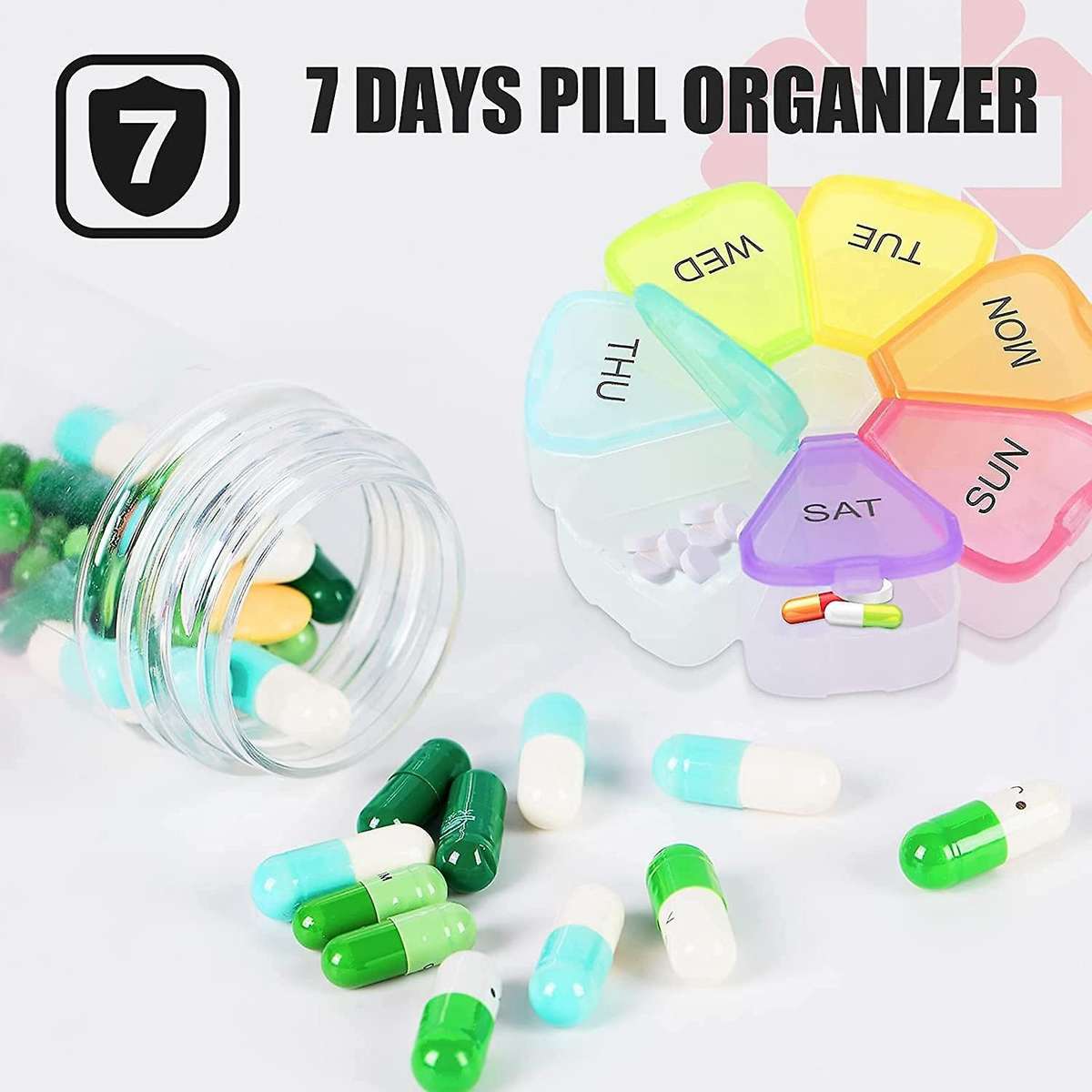 2 Pcs Weekly Pill Organizer, Portable 7 Day Pill Box Case
