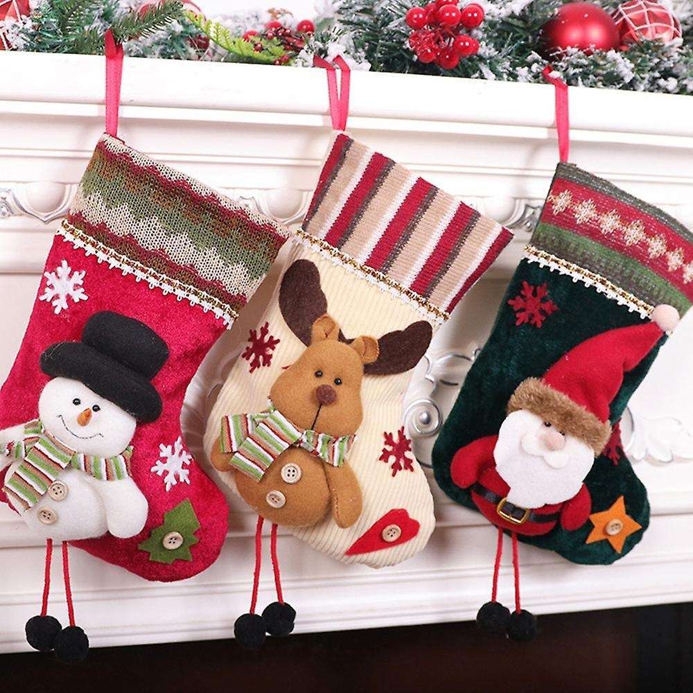 3 Pack Christmas Stockings for Xmas Holiday Party Decoration, C