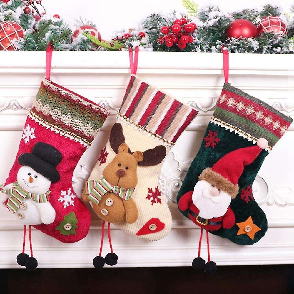 3 Pack Christmas Stockings for Xmas Holiday Party Decoration, C