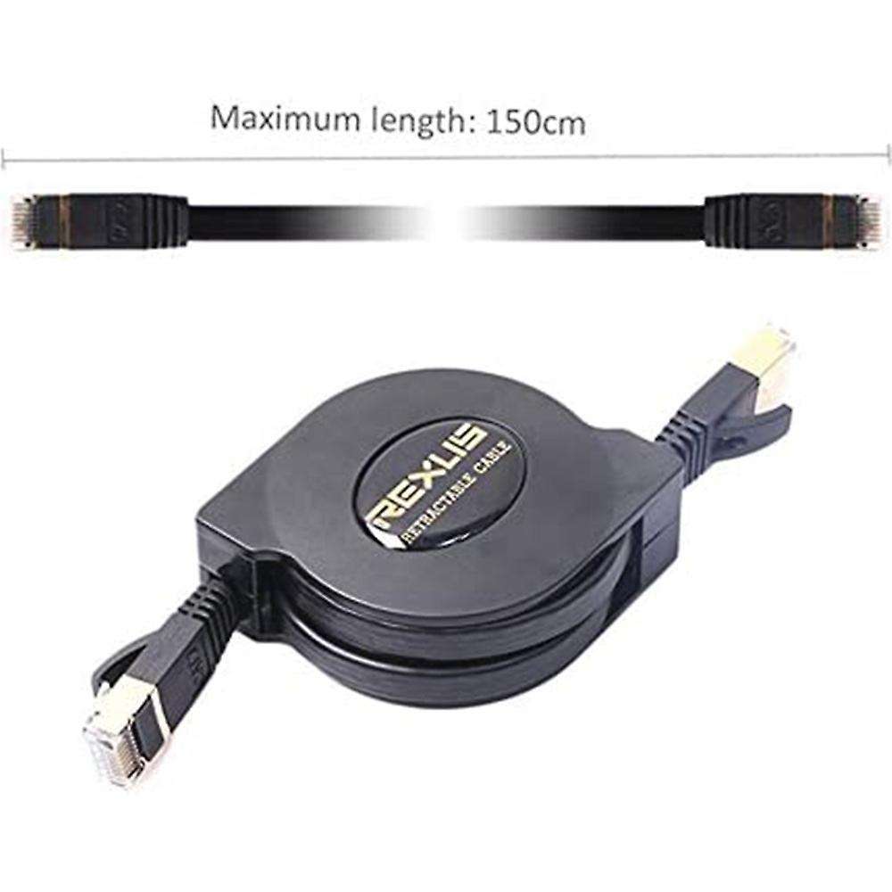 Rexlis Retractable Ultra Flat Cat-7 10 Gigabit Rj45 Ethernet Cable