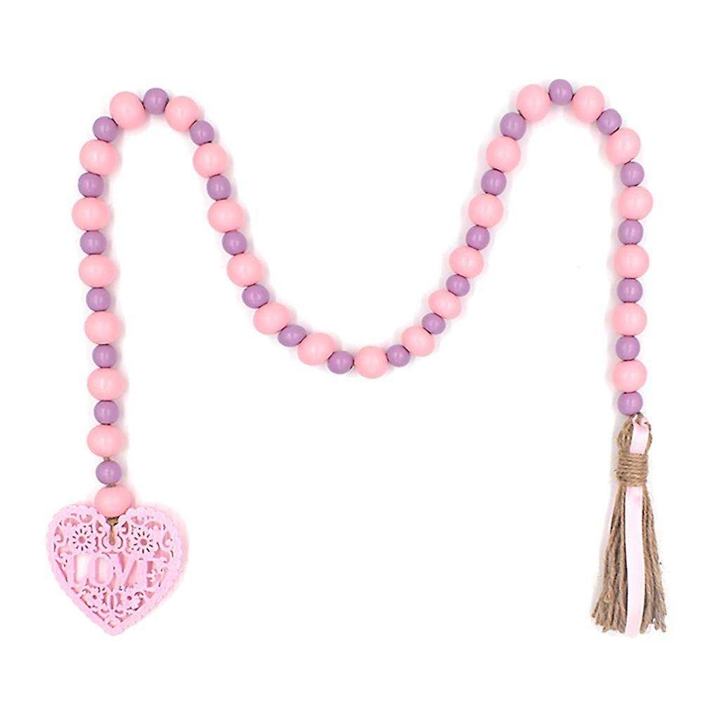 Valentine's Day Wooden Bead Garlands with Tassel for Home Decor, A