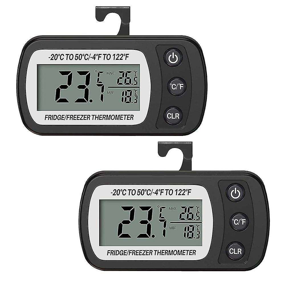 2pcs Fridge Digital Waterproof Thermometer Lcd Display (black)