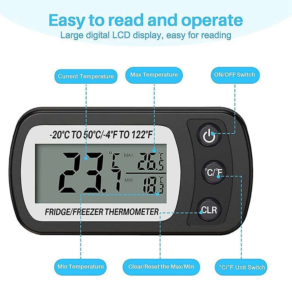 2pcs Fridge Digital Waterproof Thermometer Lcd Display (black)