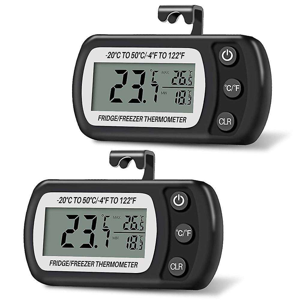 2pcs Fridge Digital Waterproof Thermometer Lcd Display (black)