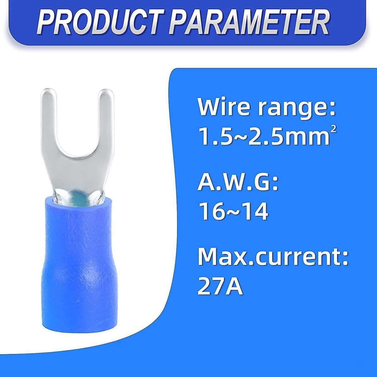 300 Pcs Blue 16-14 Awg Insulated Fork Spade U-type Wire Connectors