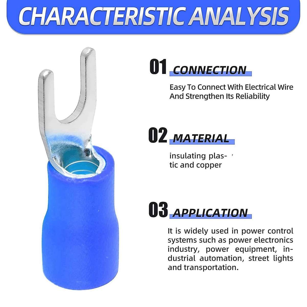 300 Pcs Blue 16-14 Awg Insulated Fork Spade U-type Wire Connectors