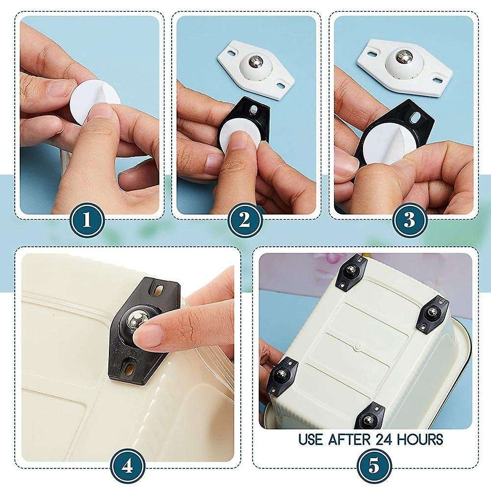 8 Pieces Self Adhesive Caster Wheels with Ball Bearings (black)