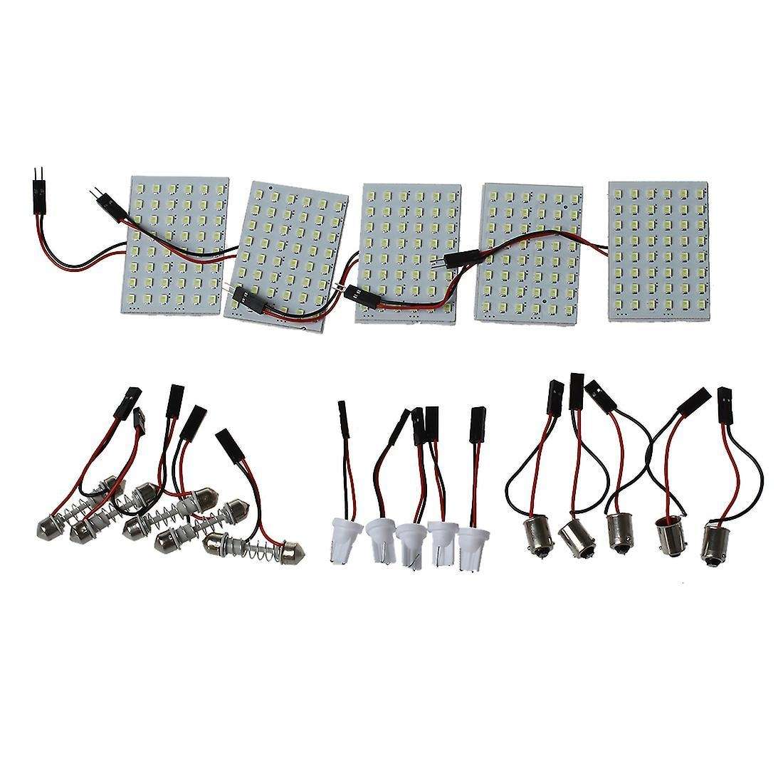 5pcs Car Interior Light Panel 48 Smd Led T10 Ba9s Dome Festoon Bulb Adapter 12v White Panel