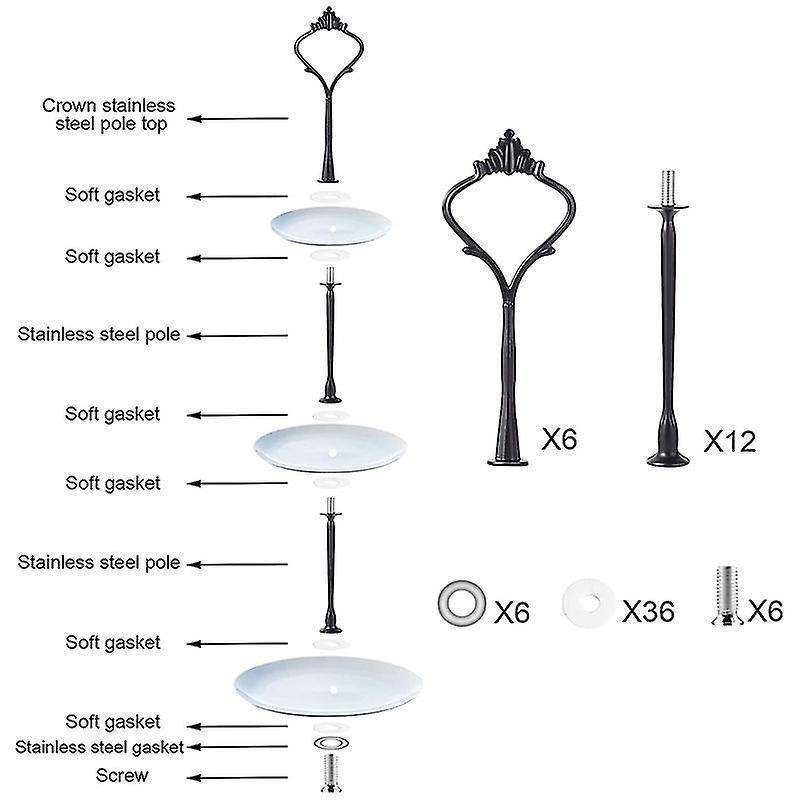 6 Set for Cake Stand Mold Crown 3 Tier Cake Stand Gold & Black