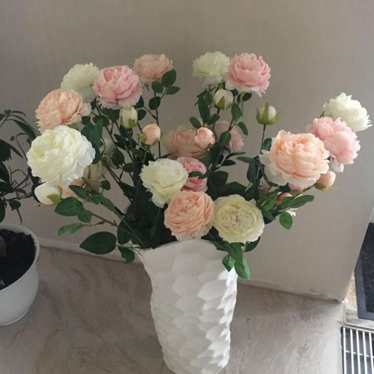 3x 3 Heads Artificial Flowers Peony Bouquet Silk Flowers (pink)