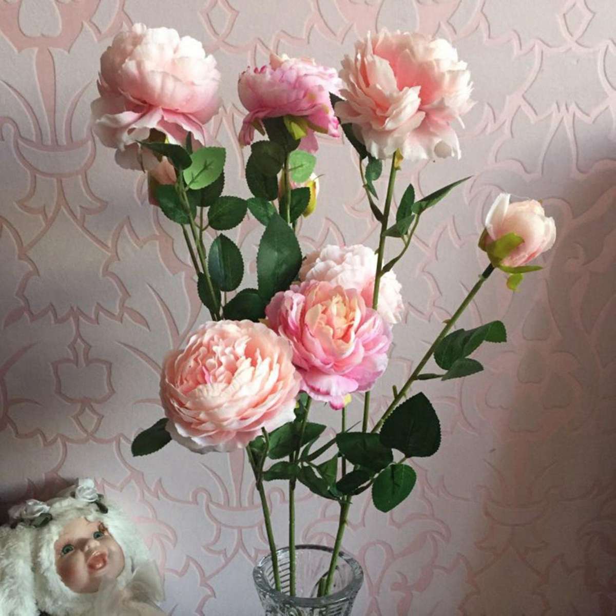 3x 3 Heads Artificial Flowers Peony Bouquet Silk Flowers (pink)