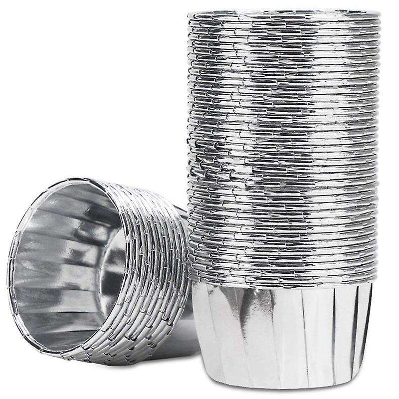 50pcs Aluminum Foil Cupcake Cups Disposable Baking Cups-silver