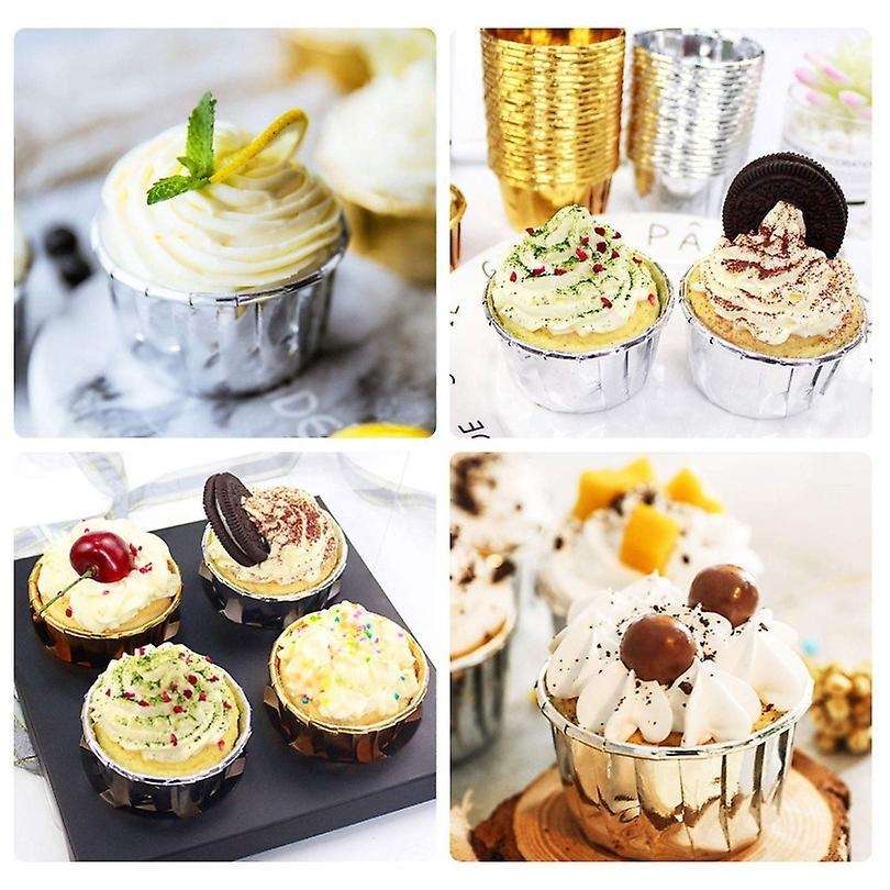 50pcs Aluminum Foil Cupcake Cups Disposable Baking Cups-silver