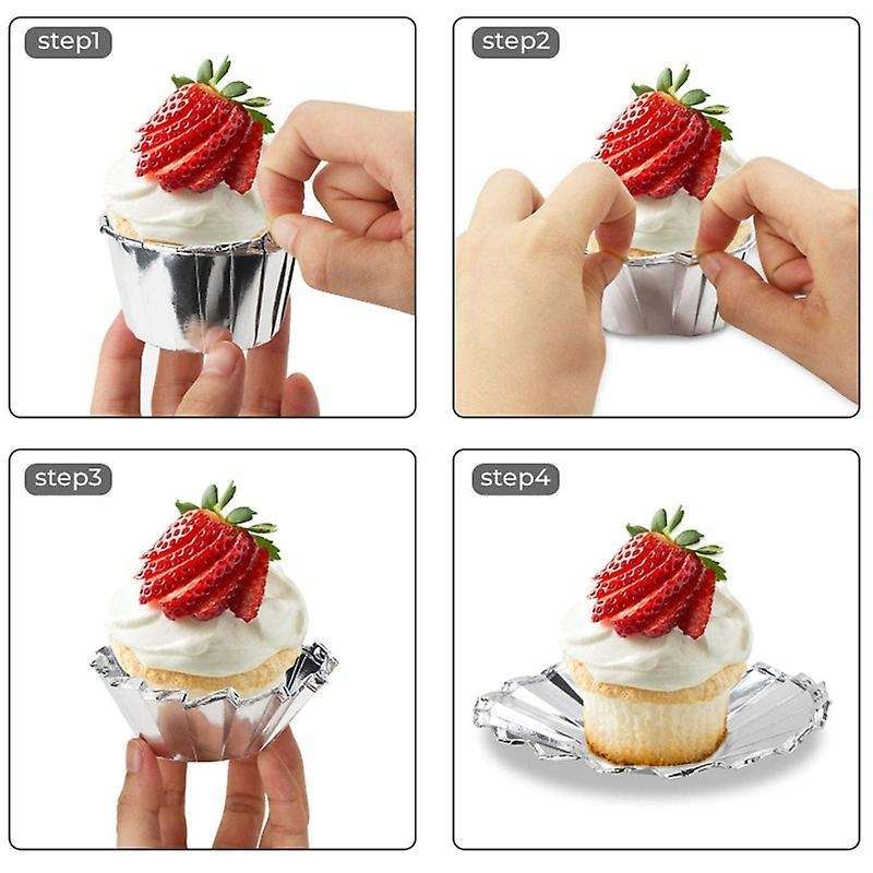 50pcs Aluminum Foil Cupcake Cups Disposable Baking Cups-silver