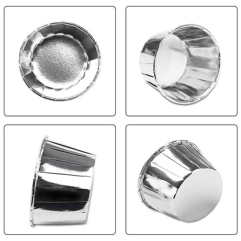 50pcs Aluminum Foil Cupcake Cups Disposable Baking Cups-silver