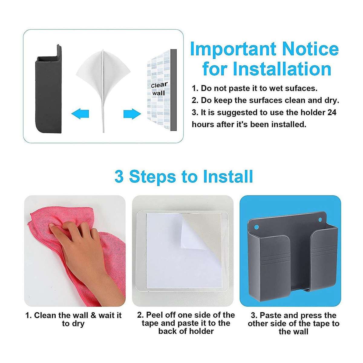 8pcs Mobile Phone Wall Mount Holders for Home Bedroom (grey)