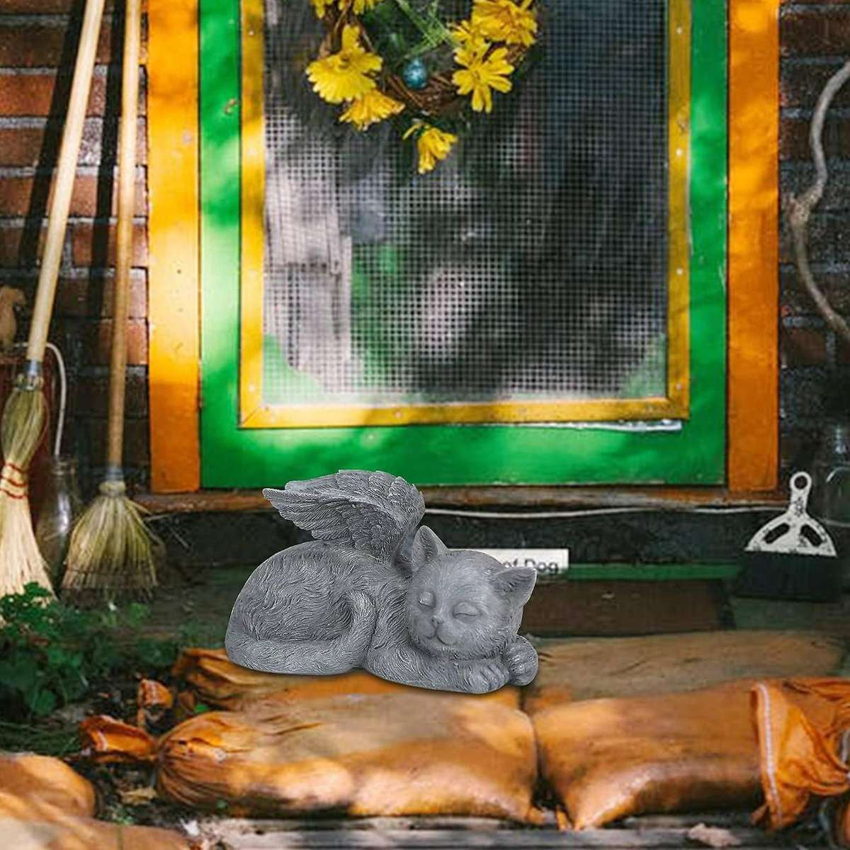 Animal Garden Angel's Wing Cute Resin Cat Statues Outdoor Sculpture