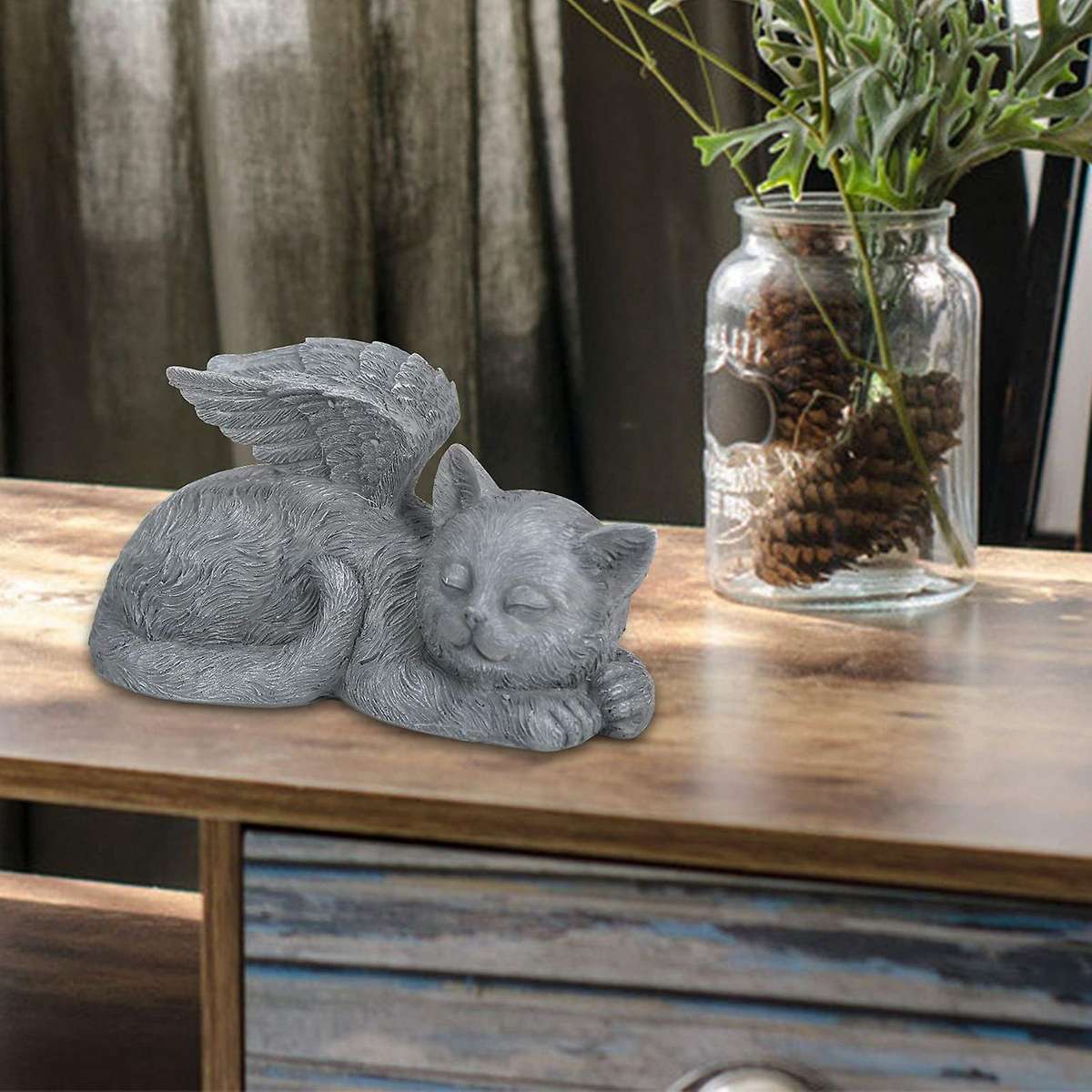 Animal Garden Angel's Wing Cute Resin Cat Statues Outdoor Sculpture