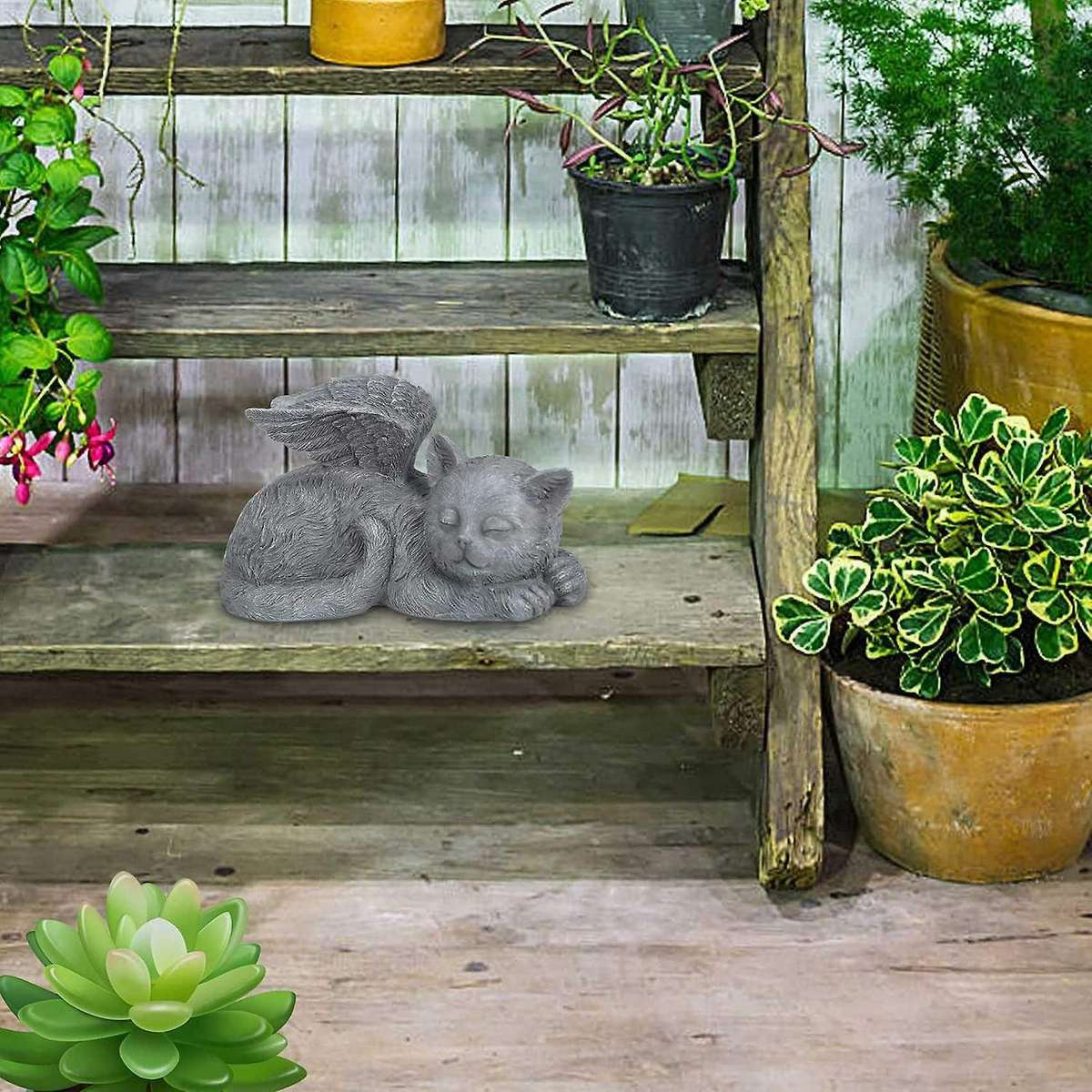 Animal Garden Angel's Wing Cute Resin Cat Statues Outdoor Sculpture