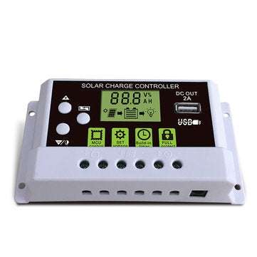 10A 12V/24V PWM Solar Panel Charge Controller Li-ion & Lead Acid Battery Charger USB LCD Display