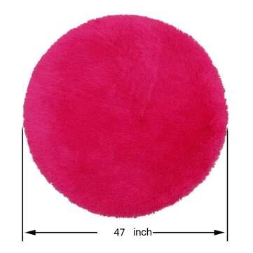 Round Fluffy Rugs Anti-Skid Shaggy Area Floor Yoga Mats (COLOR1: ROSE)