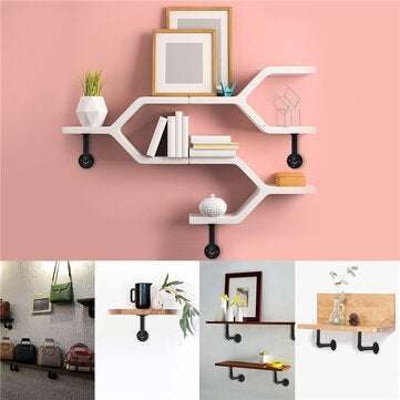 Pipe Shelf Brackets Wall Mounted Metal Pipe Brackets Industrial Black Shelf Vintage for Wall Mounted