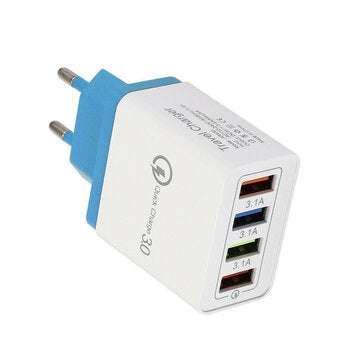 QC3.0 4Ports USB Charger Adapter USB Travel Wall Charger Adapter (COLOR.: GREY | PLUG: EUPLUG)