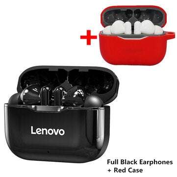 NEW Lenovo LP1 TWS bluetooth Earbuds IPX4 Waterproof Sport Headset ... (COLOR.: FULLBLACKADDREDCASE)