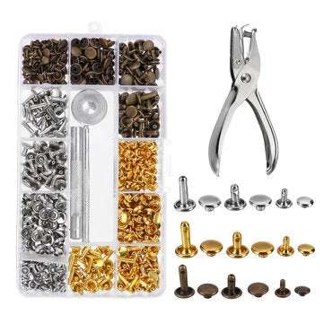 Sets Leather Craft Double Cap Rivets Tubular Metal Studs Fixing Tools Kit