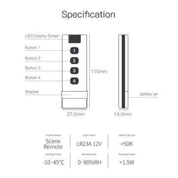 Moeshouse ZB Smart Home Wireless Scene Switch 4 Gang Remote Portable Tuya ZB Hub Required No Limit t