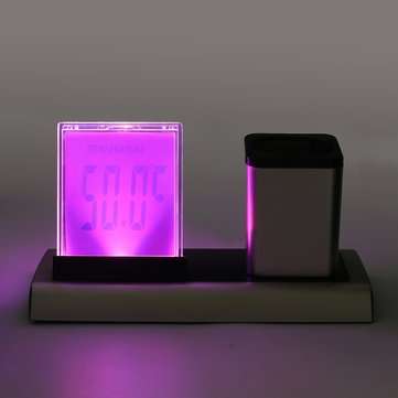 DX-222 Colorful Black Digital LED Desk Alarm Clock Mesh Pen Holder Calendar Timer Thermometer