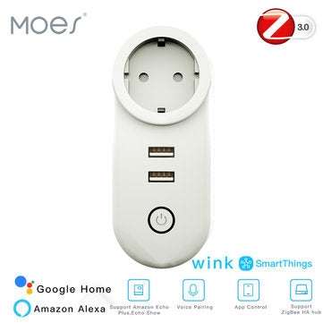 EU Zig Bee 3.0 Dual USB Smart WiFi Socket Plug SmartThings APP Remote Control Echo Plus Voice Contro