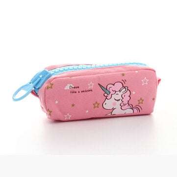 Cartoon Unicorn Canvas Large Capacity Creative Pencil Case (COLOR.: PINK)